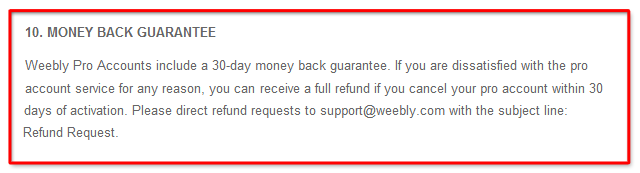 weebly pro guarantees refund