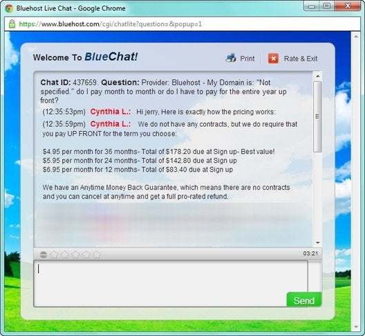 bluehost live chat