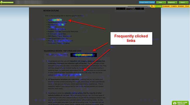 Crazy Egg heatmap build websites - Squarespace Heatmap