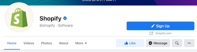 Shopify Facebook account screenshot