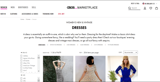 amazon alternatives: ASOS Marketplace