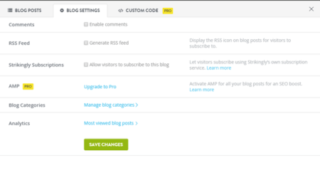 strikingly blog settings