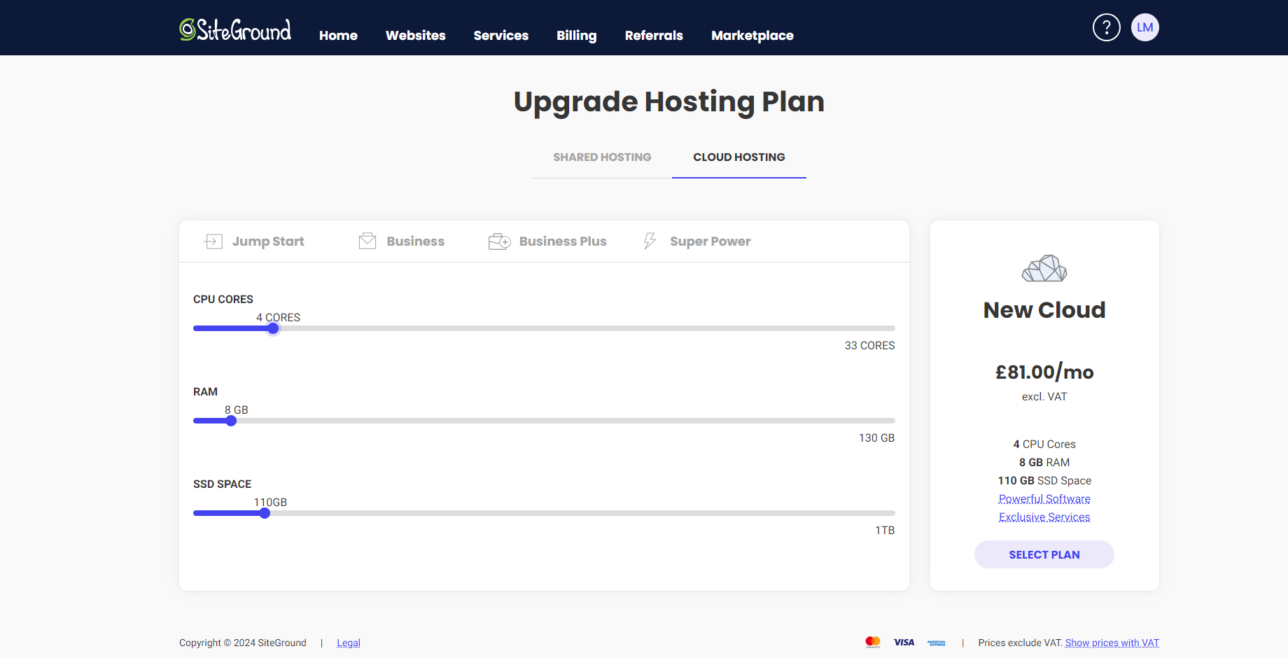 SiteGround custom slider for cloud hosting