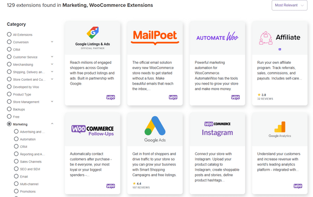 bigcommerce vs woocommerce marketing extensions