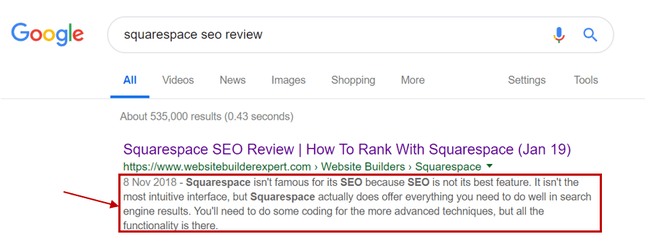 SERPS Meta Description Example