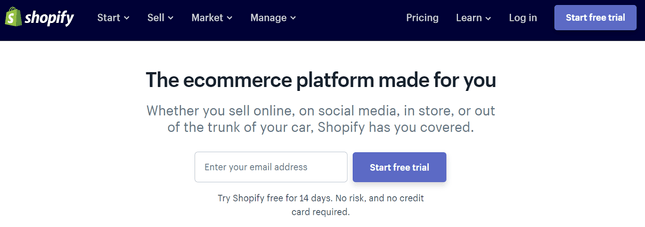 shopify home page