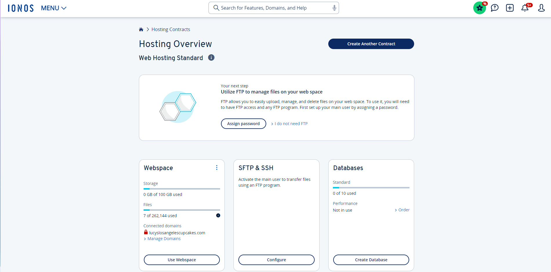 Ionos hosting dashboard