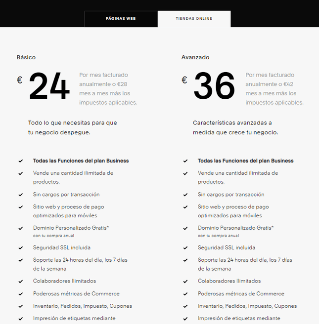 evaluacion de squarespace precios de la tienda en linea