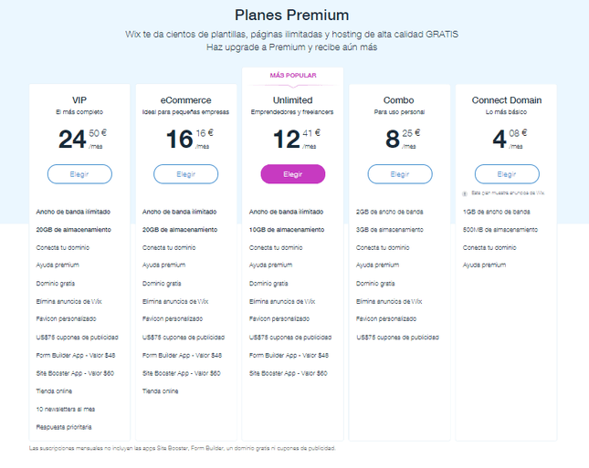 evaluacion de wix precios