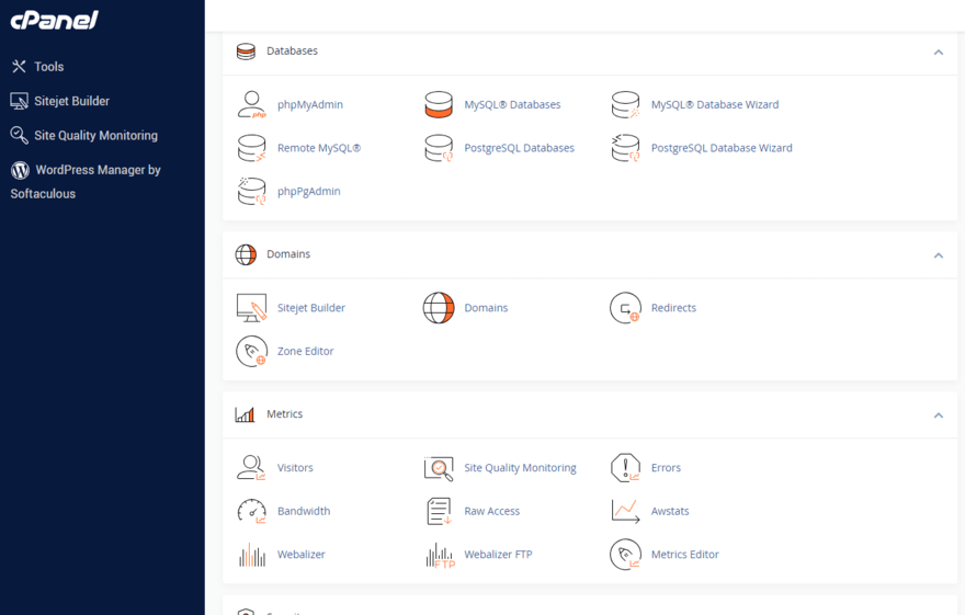 Bluehost cPanel dashboard