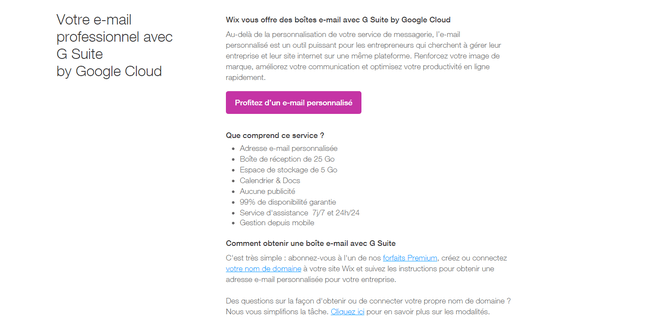 revue des prix wix adresses e-mail personnalisees