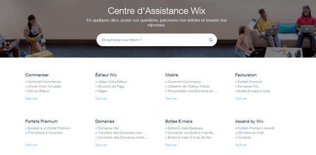 wix avis sur centre d'assistance