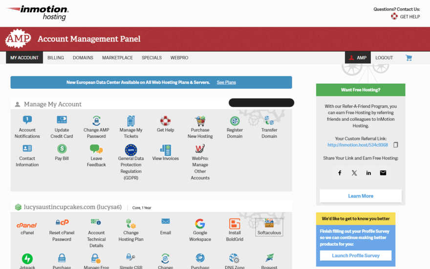 Account Management Portal for InMotion hosting account