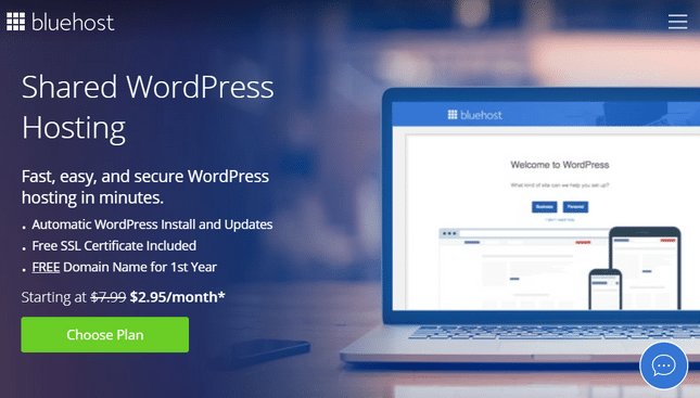 bluehost wordpress plans page