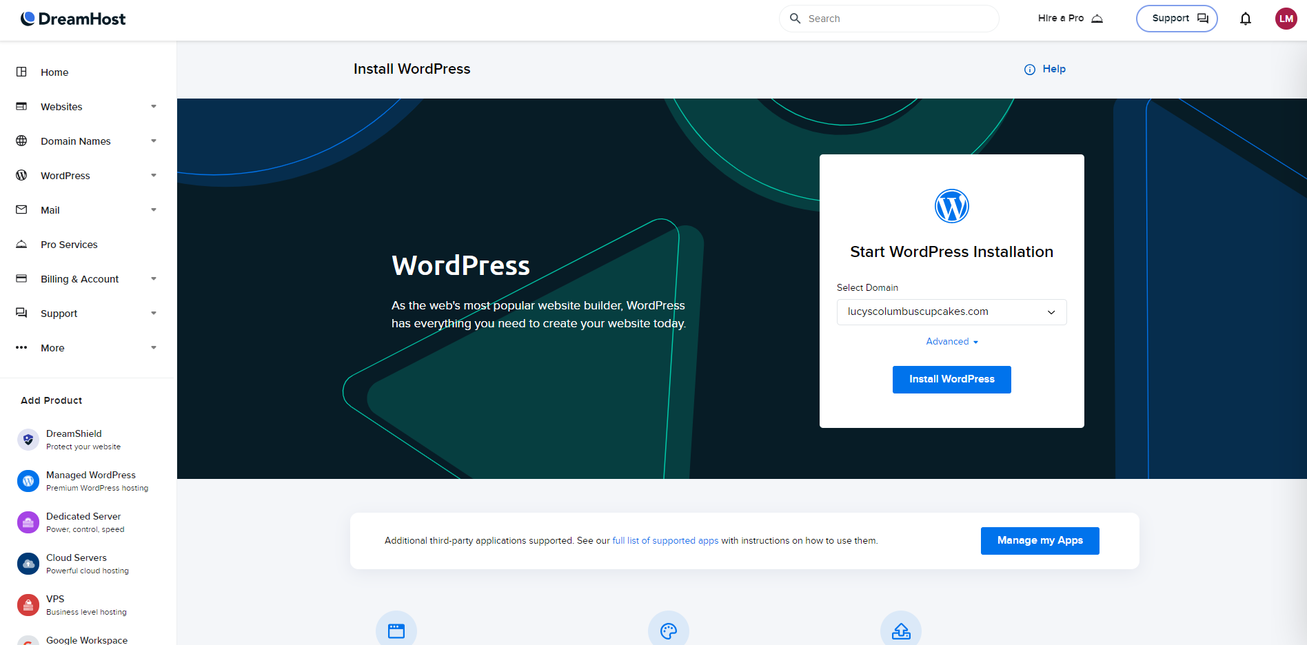 DreamHost WordPress page