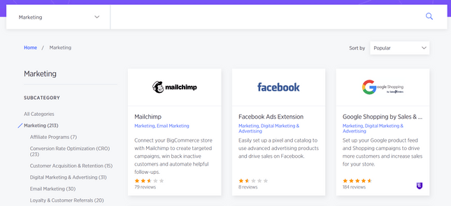 woocommerce vs bigcommerce marketing apps