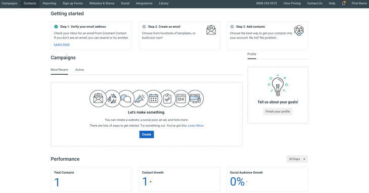 constant contact dashboard