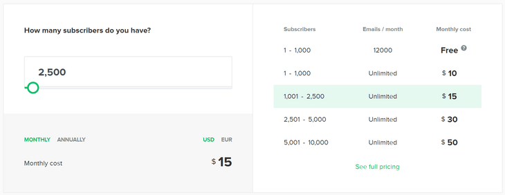 mailerlite pricing options