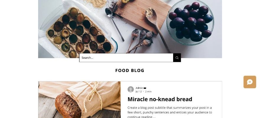 Example of Wix food blog template