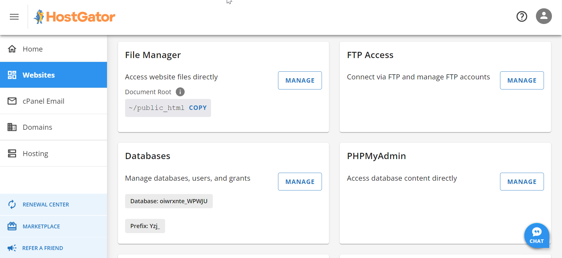 a control panel for FTP in HostGator