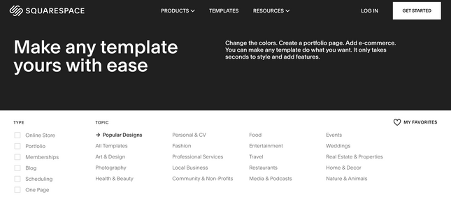 Squarespace template menu