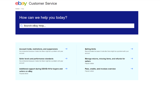 eBay help center