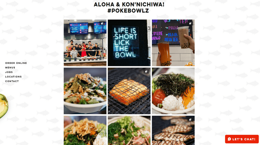 Screenshot of a Instagram grid layout on a restaurant's Wix website