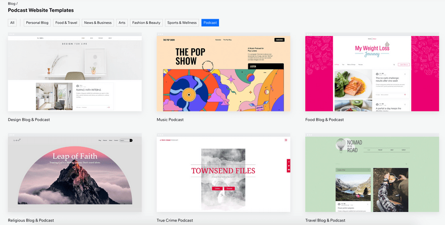 Wix podcast website design templates screenshot