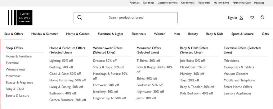 ecommerce architecture breadcrumbs john lewis example