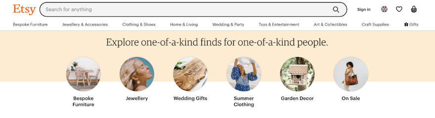 ecommerce architecture smart navigation etsy example