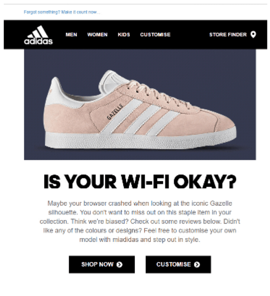 adidas abandoned cart email