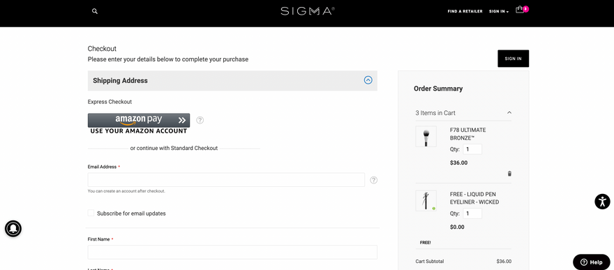 Sigma checkout page