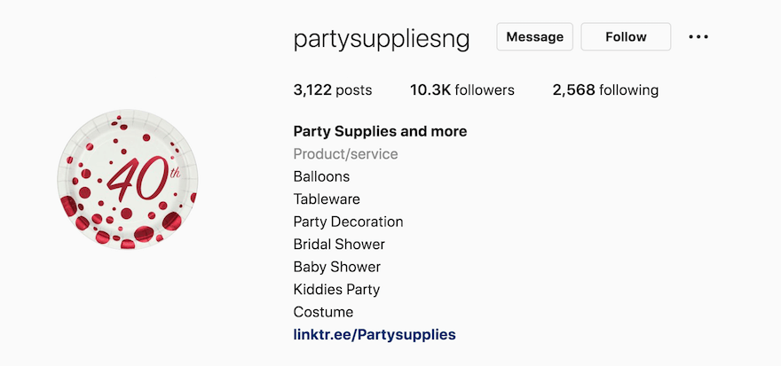 @partysuppliesng Instagram screenshot