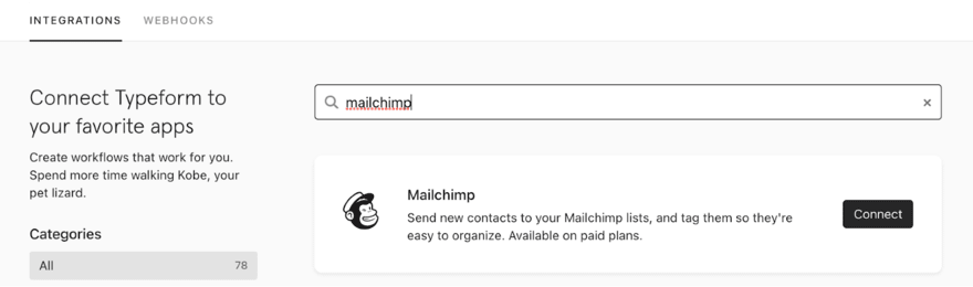 typeform mailchimp search integration