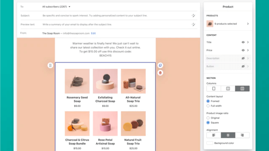 Designing an email using Shopify Email