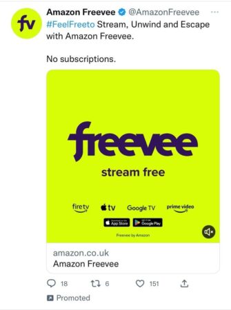 freevee ad example on twitter page