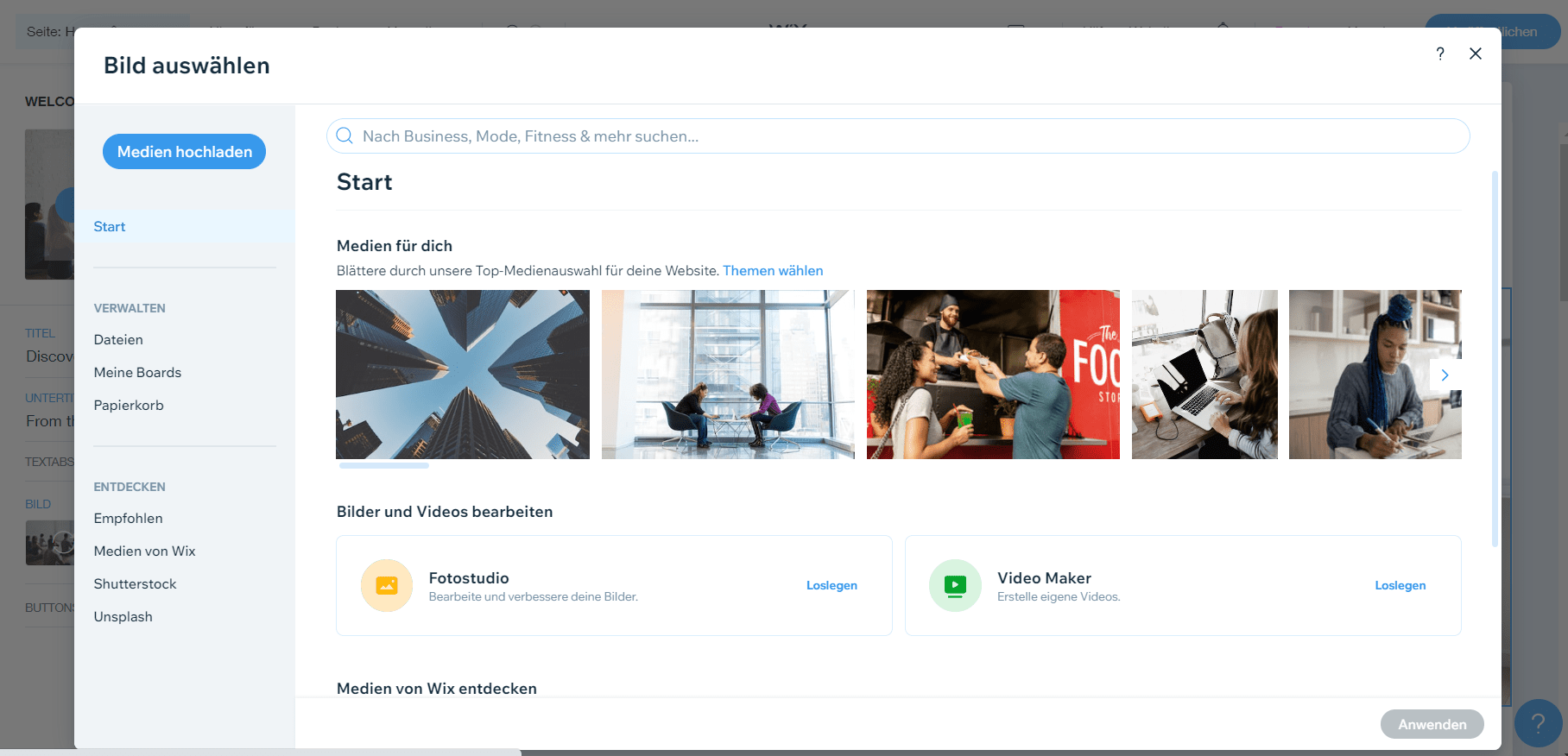 Wix Bild Auswahlen