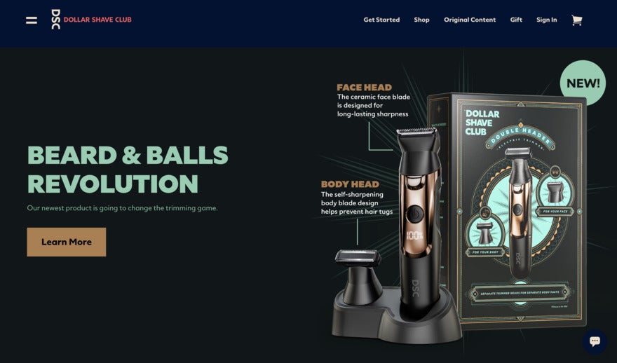 Dollar Shave Club razor product called "Beard and Balls Revolution"