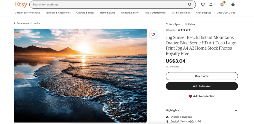 Etsy digital photography product page