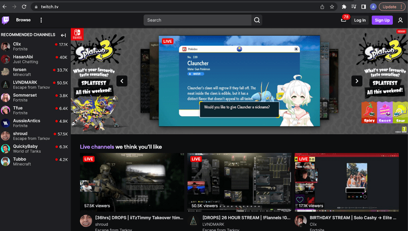 Splatoon carousel ads on Twitch