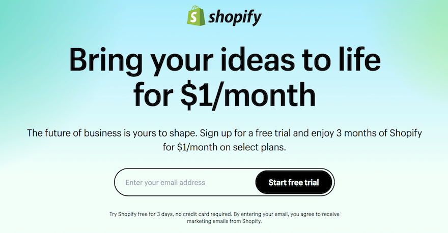 Shopify signup page