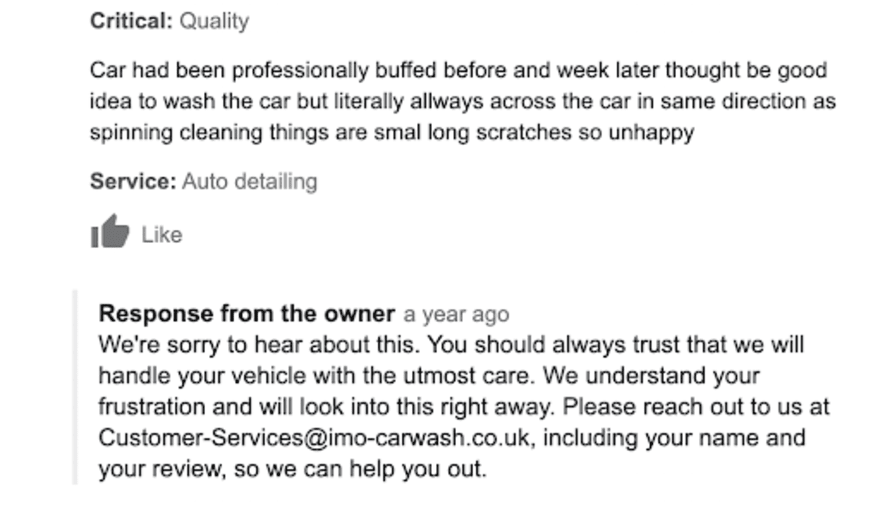 Negative Google Review example response