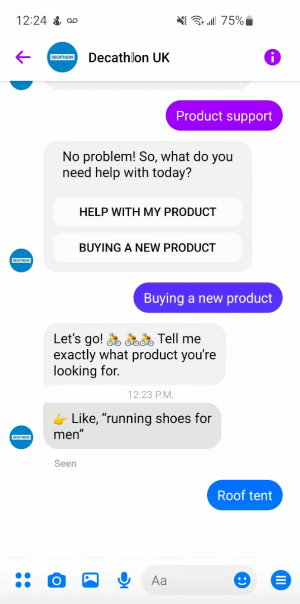 Decathlon AI chatbot conversation