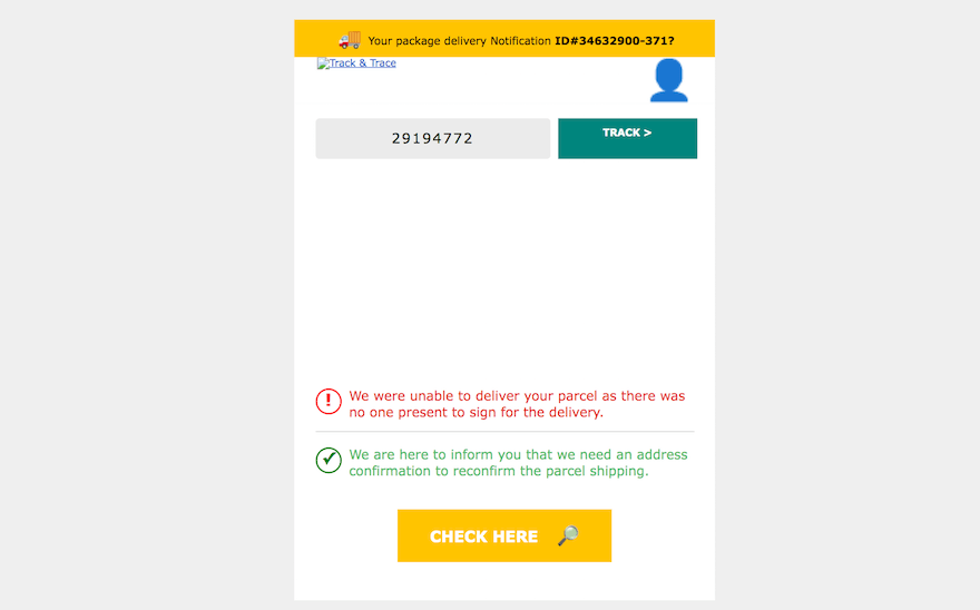 Phishing email example