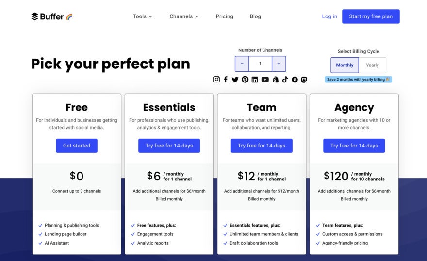 A breakdown of software pricing with 4 boxes and purple CTAs for each price.