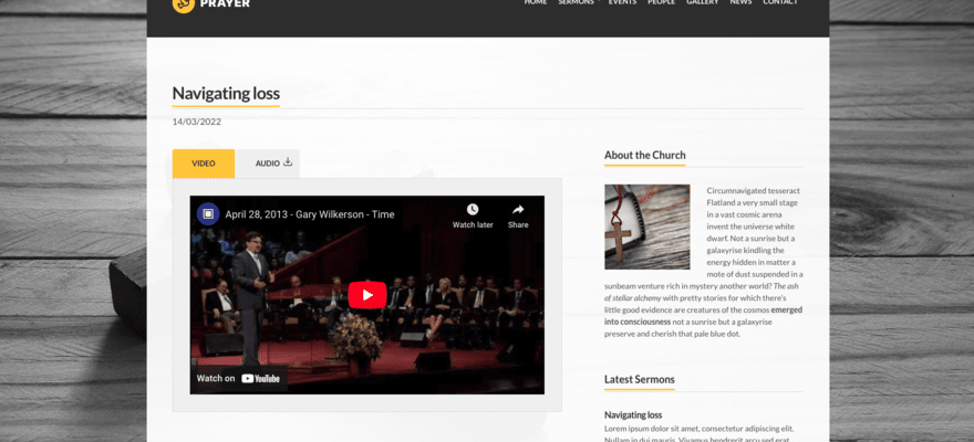 Uploaded videos on WordPress.org church template