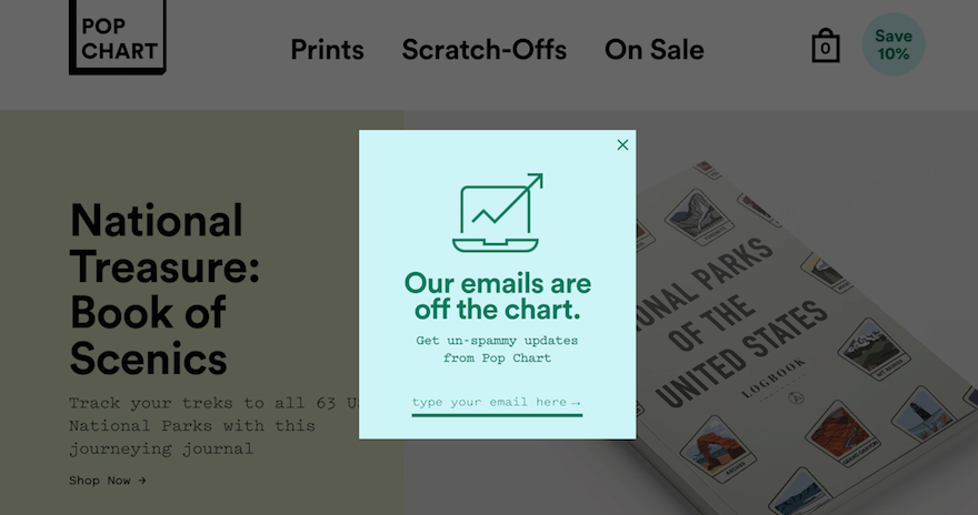 Pop Chart email popup screenshot