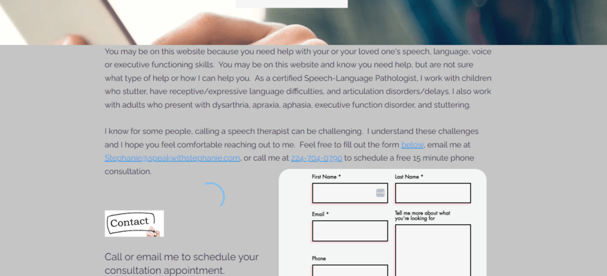 Speak with Stephanie contact page featuring a contact form