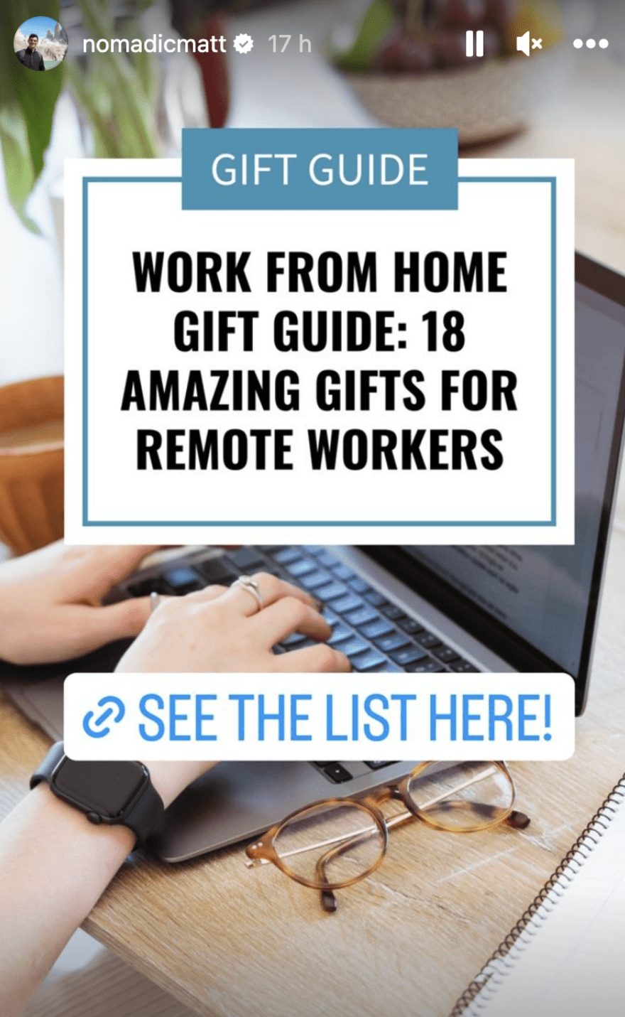Instagram Stories from Nomadic Matt advertising one of his blog articles.