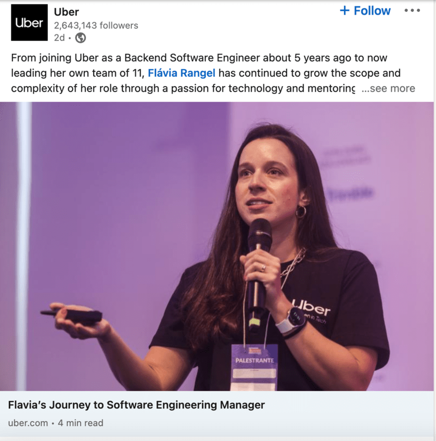 An Uber post on LinkedIn promoting content.